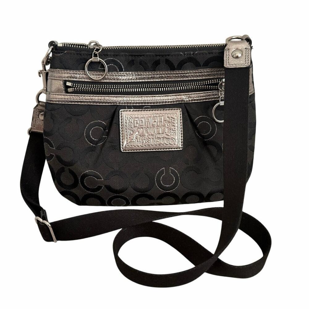 Coach Poppy Signature Canvas C Logo Crossbody Bag Black